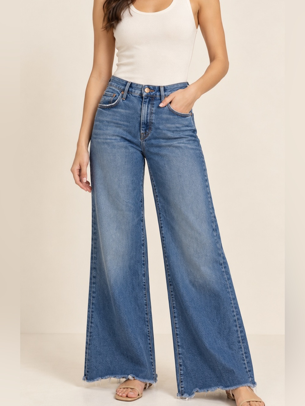 MOTHER Lil’ Roller Fray Petite Wide Leg Jeans – Size 25